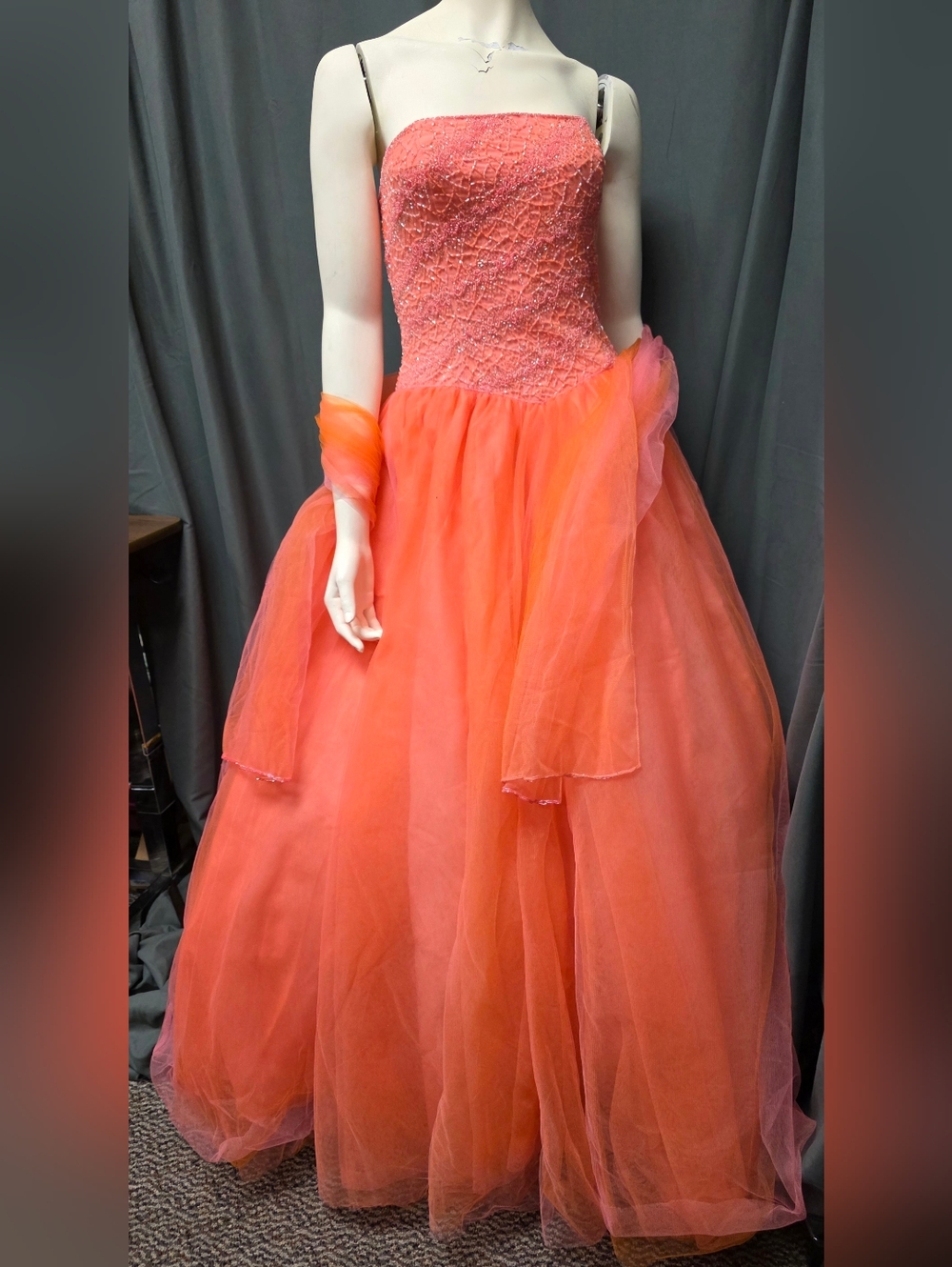 Beautiful Jovani Strapless Salmon Colored Prom Dress, Size Large